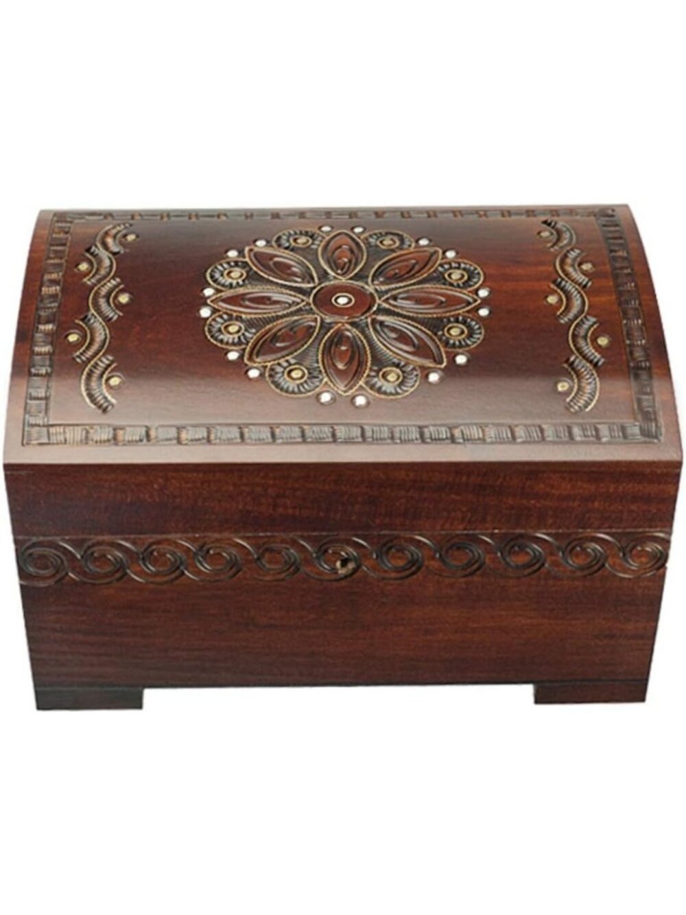 Handmade Large Floral Wooden Jewelry Box with Lock & Key - Keepsake Chest